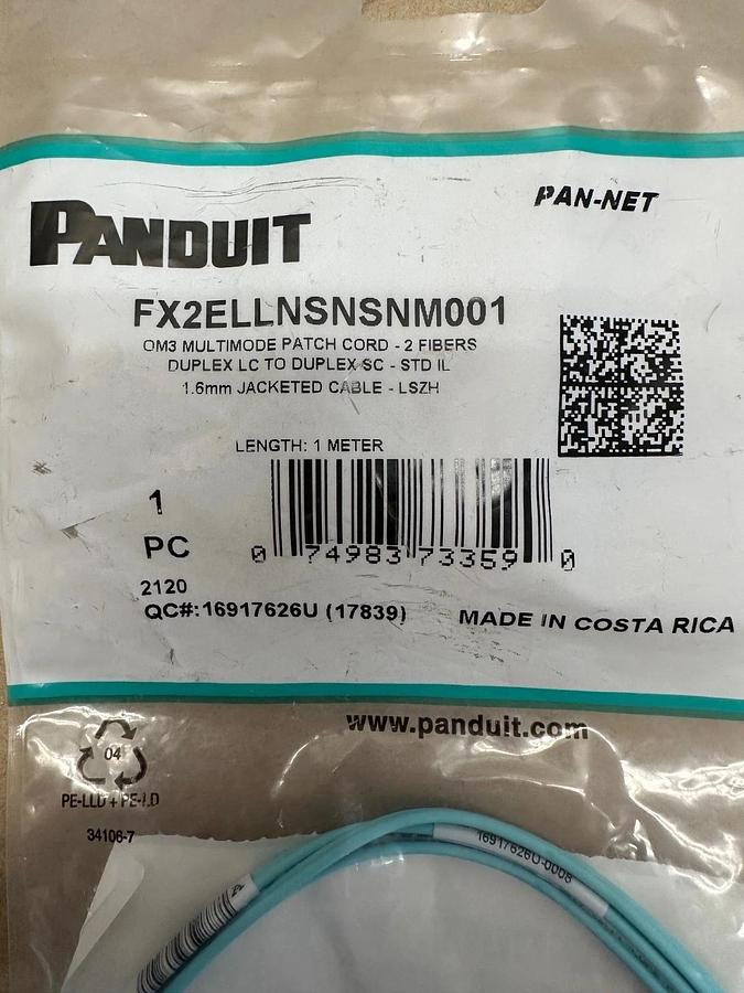 Used Panduit FX2ELLNSNSNM001 OM3 Multimode Patch Cord *FACTORY SEALED*