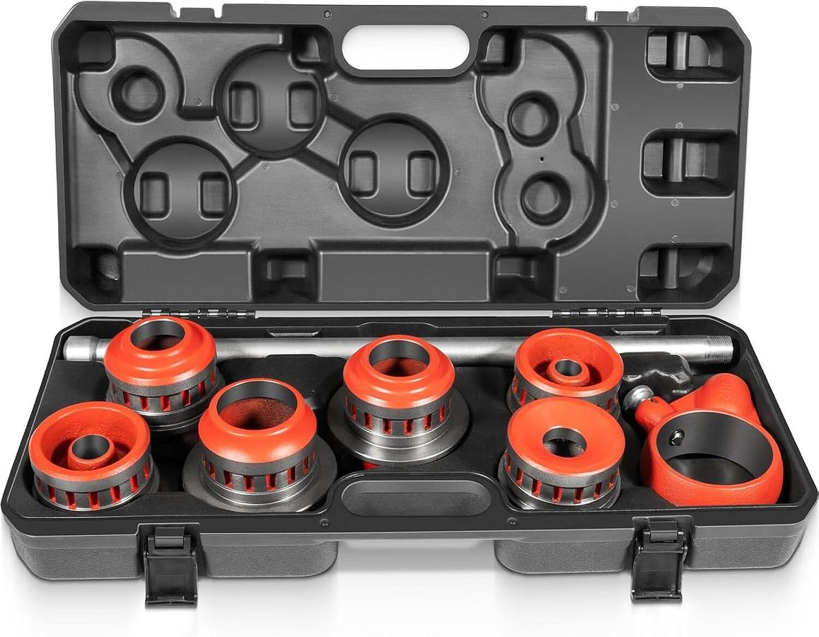 Used Ridgid Exposed Rachet Threader Set 17 Pieces, Ratchet Threader & Strap Wrench