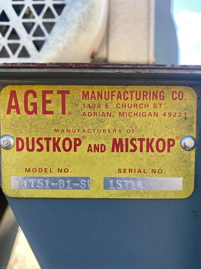Used AGET Dustkop 11T51-D1-SP Dust Collection System, Baldor 1.5HP, 3500 RPM Electric