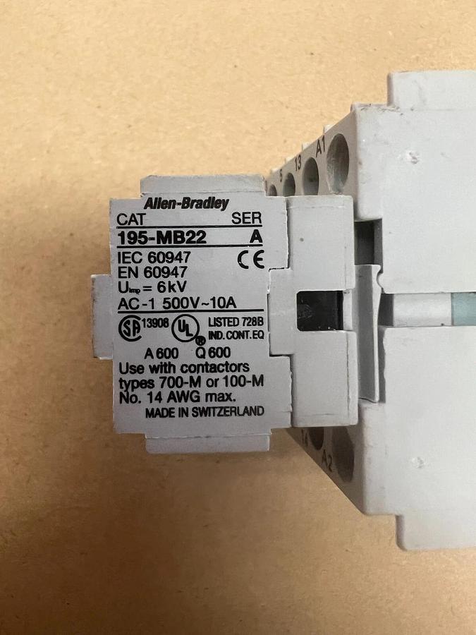 Used Allen Bradley 100-MO9NZ*3/195-MB22 Contactor w/ Auxiliary Contact