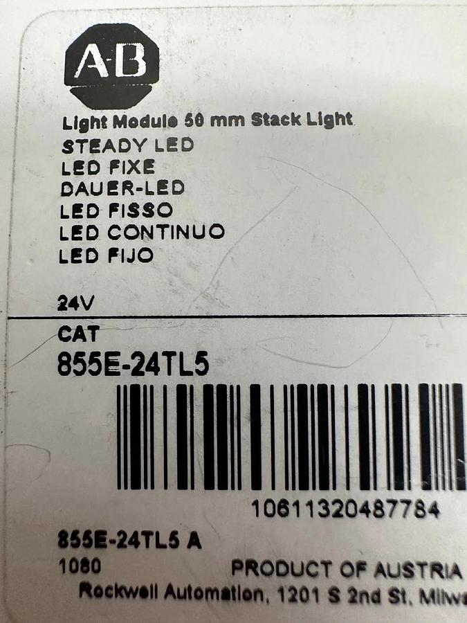 Used Allen Bradley 855E-24TL5 Light Module 50mm Stack Light Amber