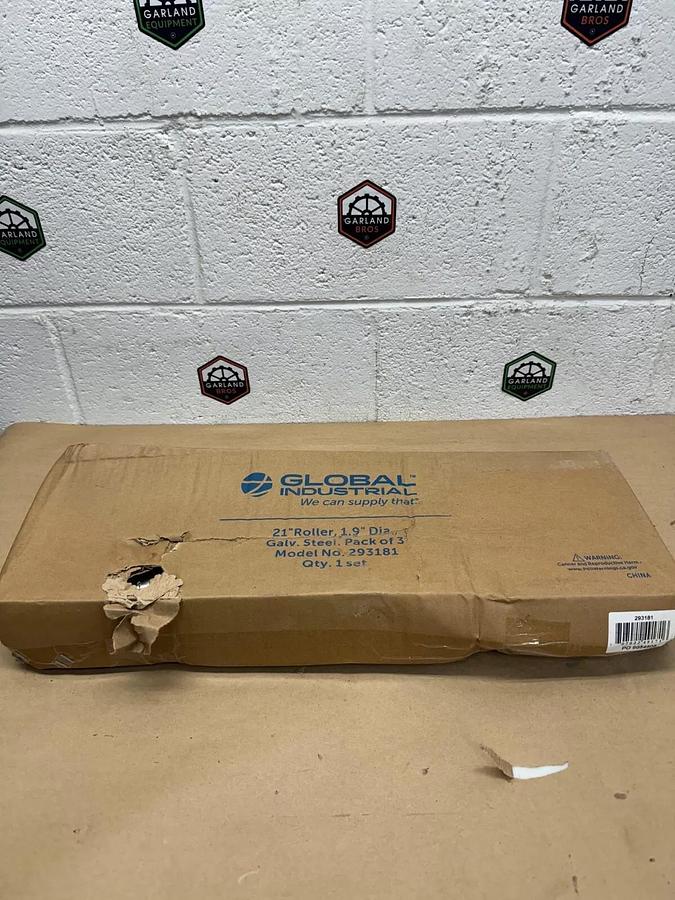 Used Global Industrial 293181 21” Roller, 1.9” Diameter, Galvanized Steel, Pack of 3
