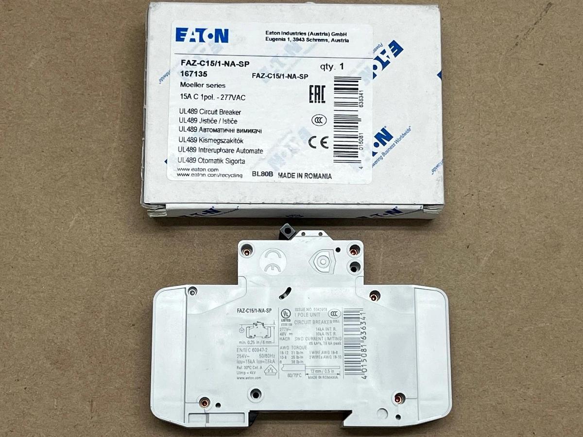 Used Eaton FAZ-C15/1-NA-SP Circuit Breaker 15A, 1 Pole 277VAC