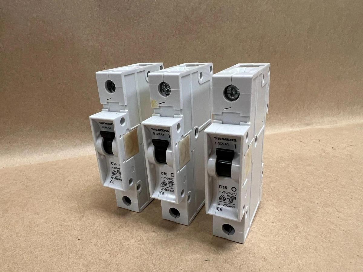 Used Siemens 5SX41 C16, 230/400V, Circuit Breaker - Lot of 3