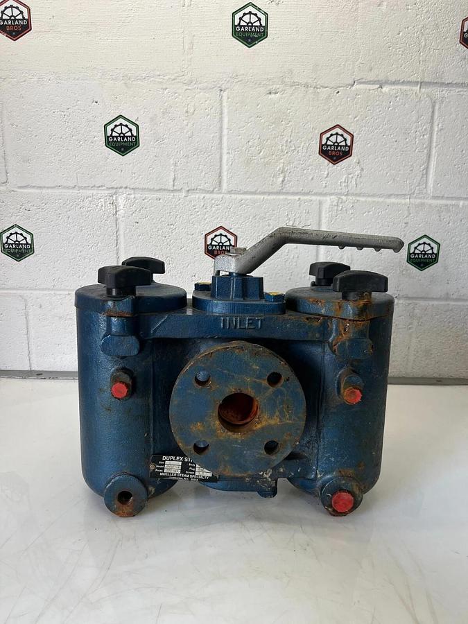 Used Mueller Steam 691F-AB 2” Duplex Strainer, 200 WOG, 1/16 Perf