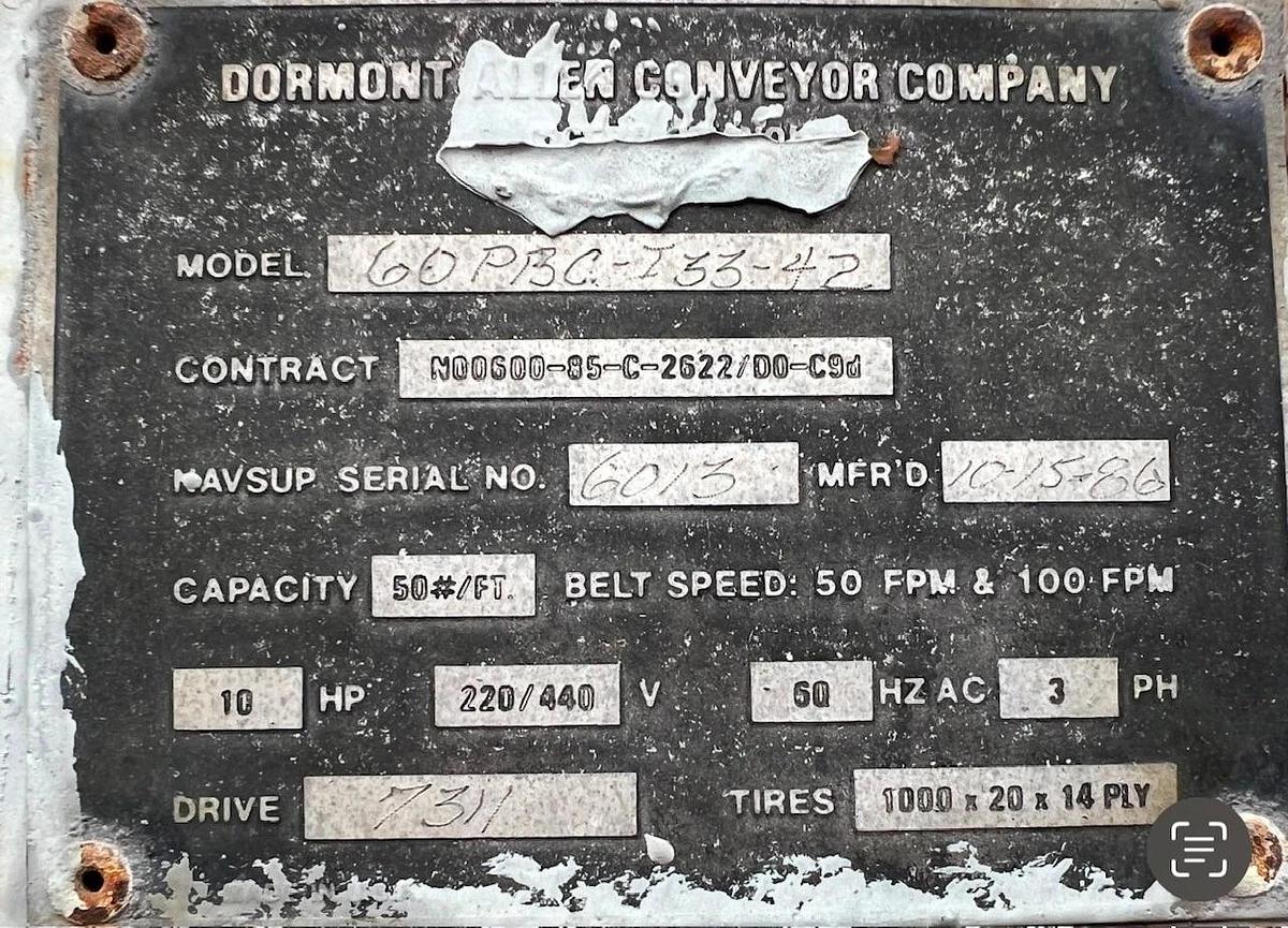 Used Dormont Allen Conveyor Co 42”x61’ Rough Top Conveyor Belt, 42” W Belt, 61' Long