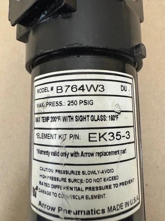 Used Arrow Pneumatics B764W3 Filter/Regulator, 250 PSIG, 100 SCFM Flow