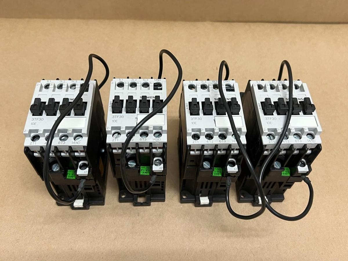 Used Siemens 3TF3010-0B 3P, 1S/1NO, 20A Contactor w/ EMC Suppressor - Lot of 4
