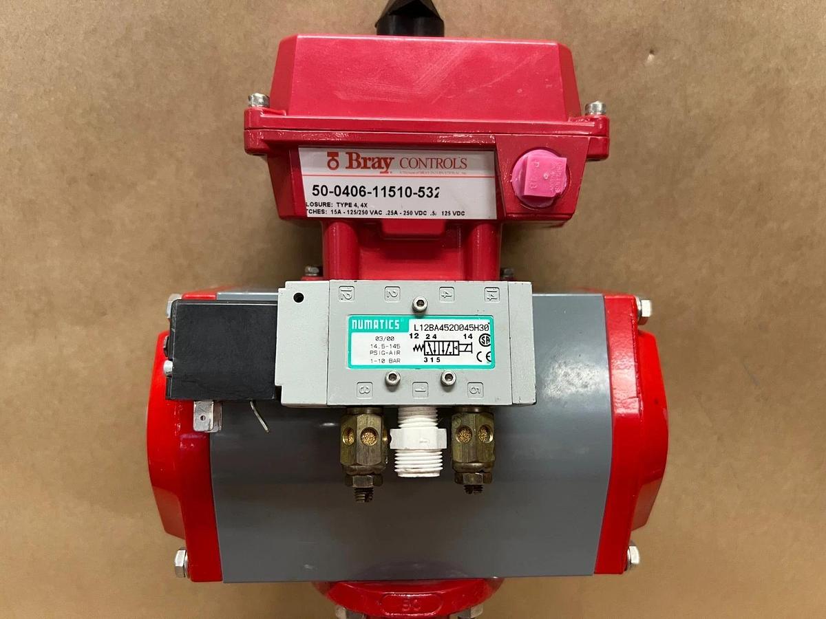 Used Bray 90-0920-21320-015 Pneumatic Actuator, Limit Switch, 3" Butterfly Valve