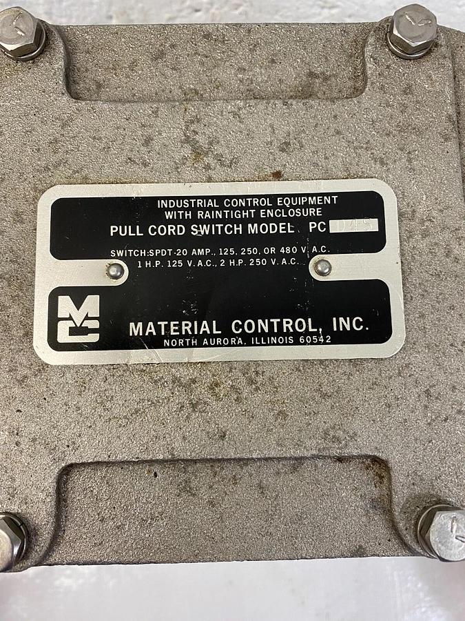 Used Material Control, Inc. PC D4S Pull Cord Switch 20 AMP, 480 VAC, 1 HP