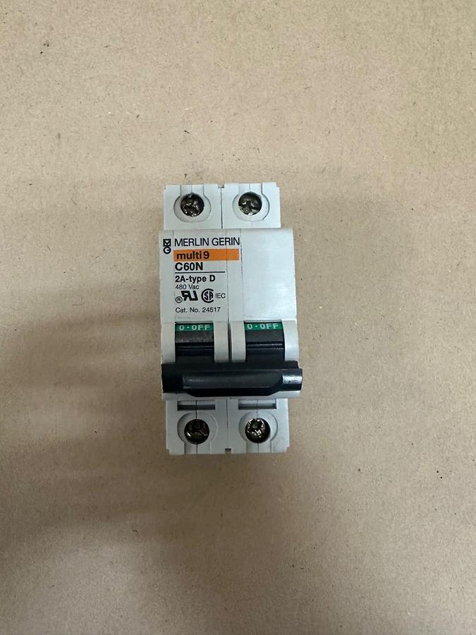 Used Merlin Gerin C60N Multi 9, 2A-Type D 2 Pole, 480VAC Breaker