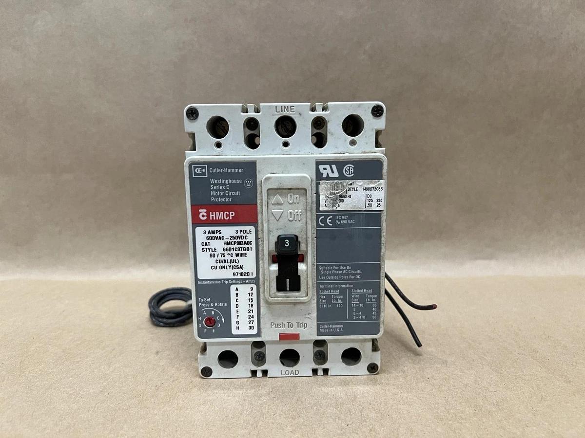 Used Cutler-Hammer/Westinghouse HMCP003A0C 3A, 3 Pole, Ser C Motor Circuit Protector