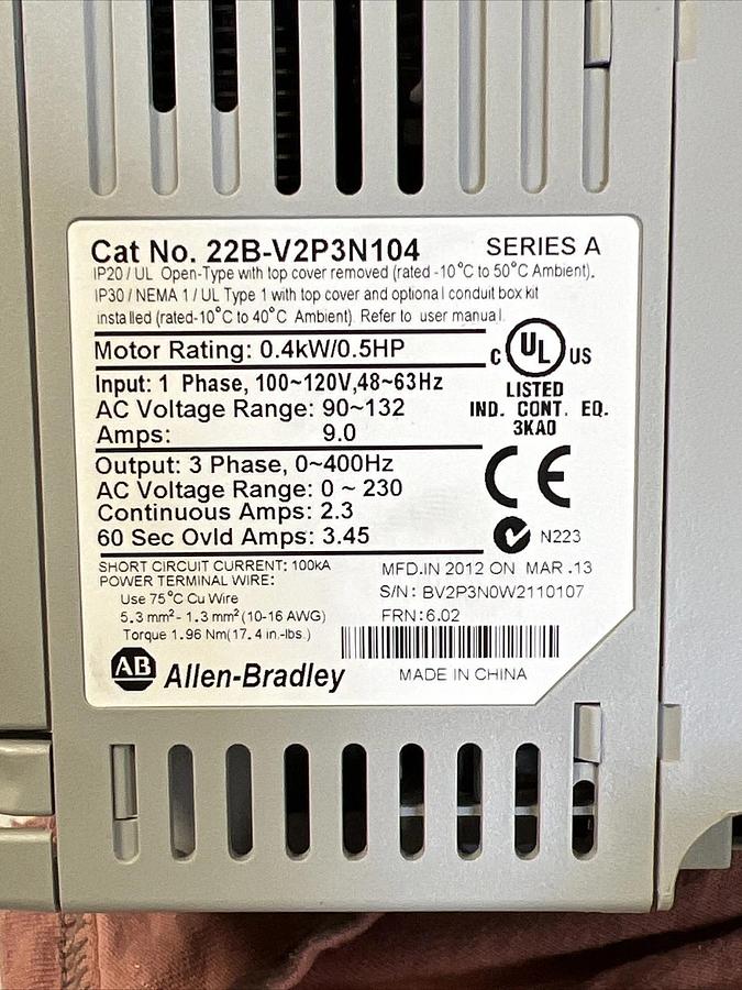 Used Allen Bradley - PowerFlex40 - 22B-V2P3N104 Series A