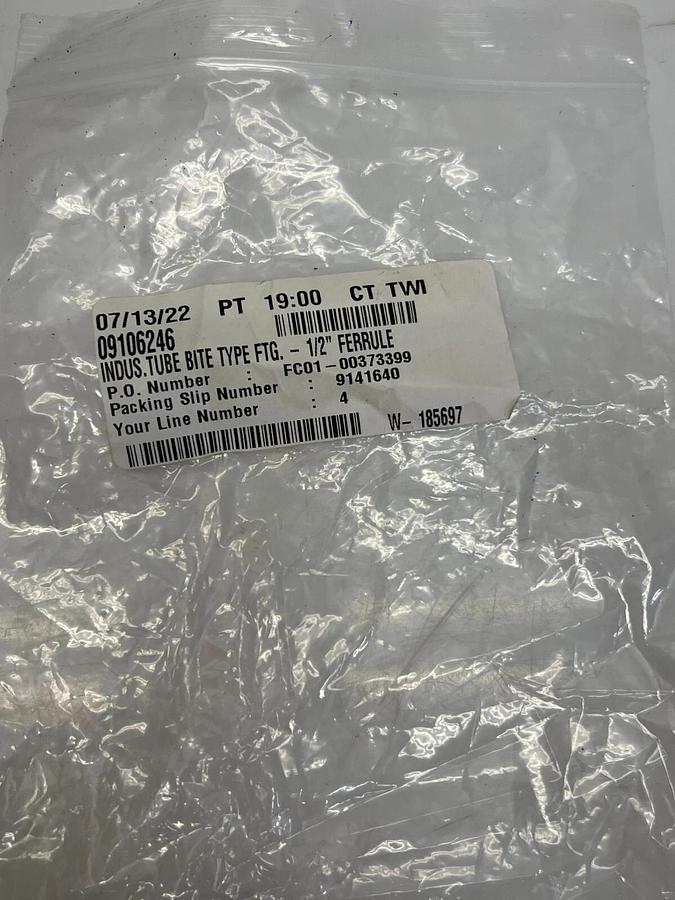 Used Parker 09106246 1/2” Ferrule Industrial Tube Bite Type - (package of 6 pcs)