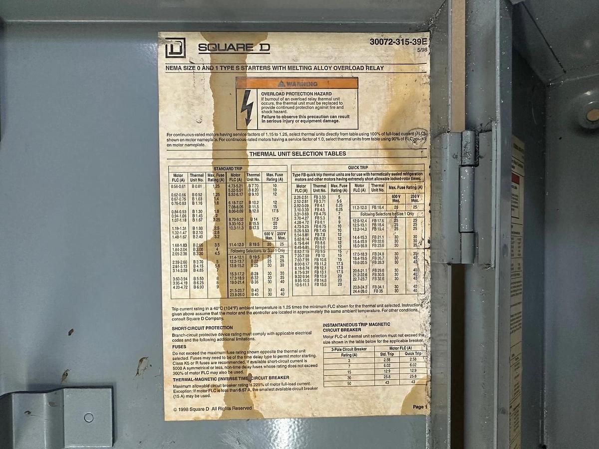 Used Square D 8538SCG14V02S Enclosure Type 1, 30A