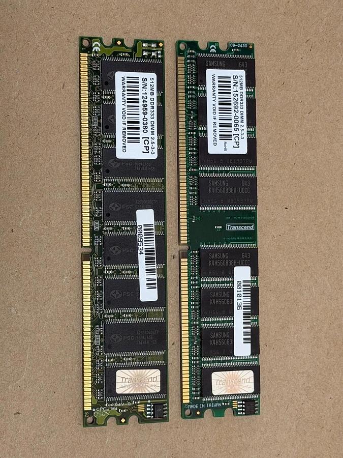 Used Transcend E186014 512MB DDR333 DIM 2.5-3-3 Ram - Lot of 2