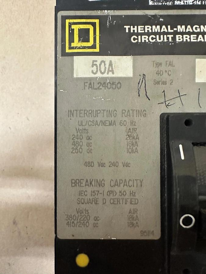 Used Square D FAL24050 50A 2 Pole Thermal-Magnetic Circuit Breaker