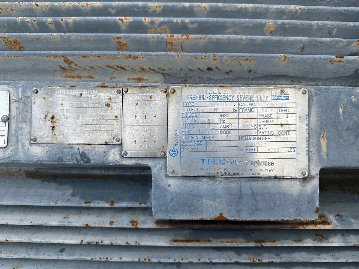 Used TECO Westinghouse Motor AEHGTK 350Hp, 1185RPM, 4160V, 3 Phase, FR 5011C, 60Hz