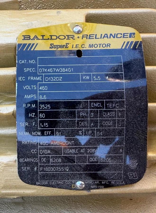 Used GRUNDFOS CRN16-50A-F-G-AUUF Pump w/ Baldor 5.5KW Motor @ 3525 RPM