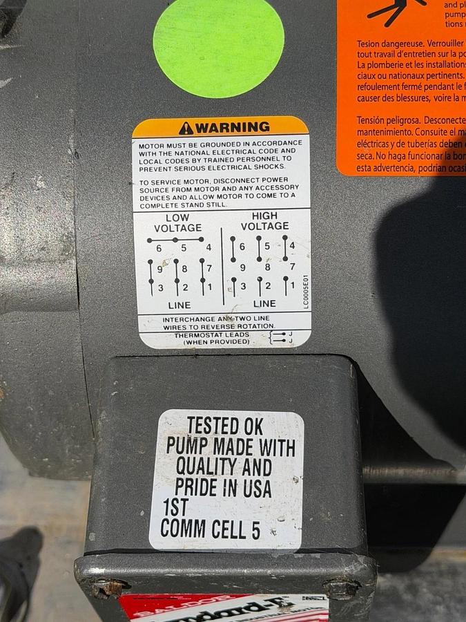 Used Goulds 3657 316 SS End-Suction Centrifugal Pump, 1Hp Baldor Motor @1750RPM