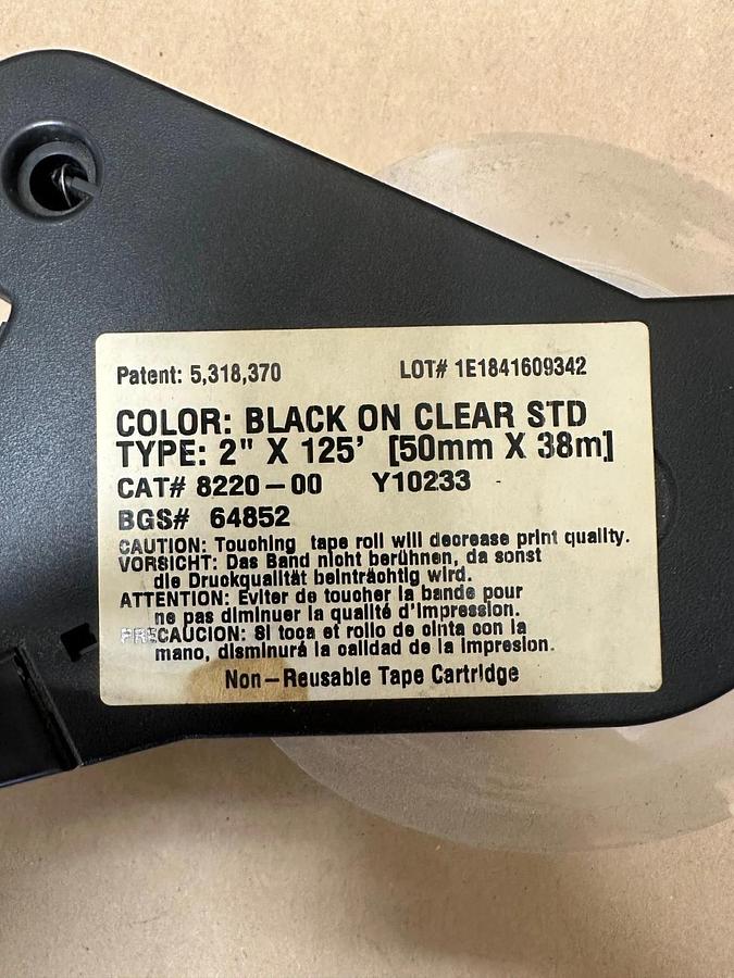 Used Brady 64852 Black on Clear STD, 2” x 125’ Label Cartridge, Roughly 1/3 Left