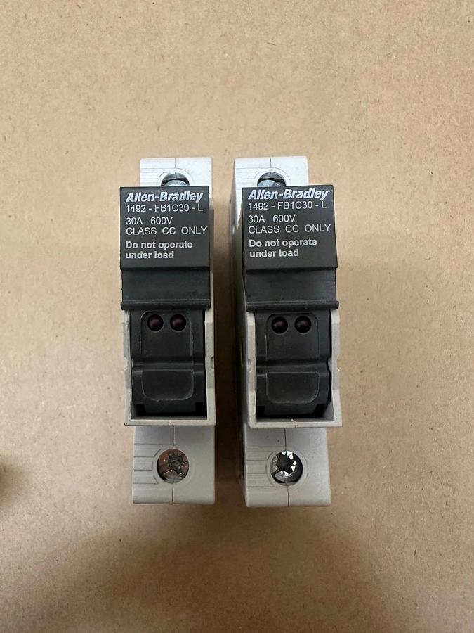 Used Allen Bradley 1492-FB1C30-L 30A, 600V, 1 Pole Fuse Holder - Lot of 2
