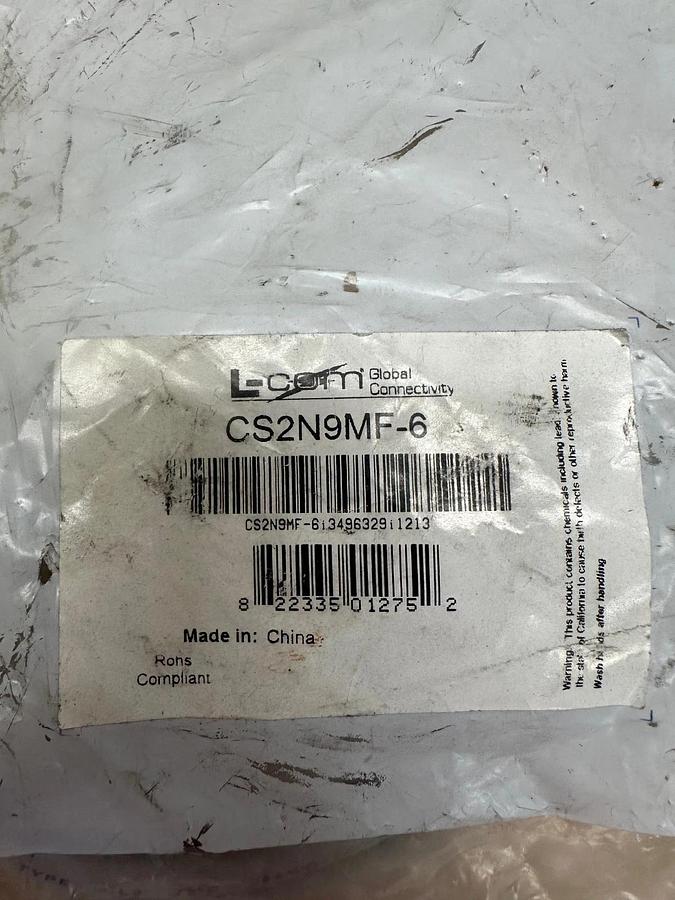Used L-COM CS2N9MF-6 6ft Cable *FACTORY SEALED*