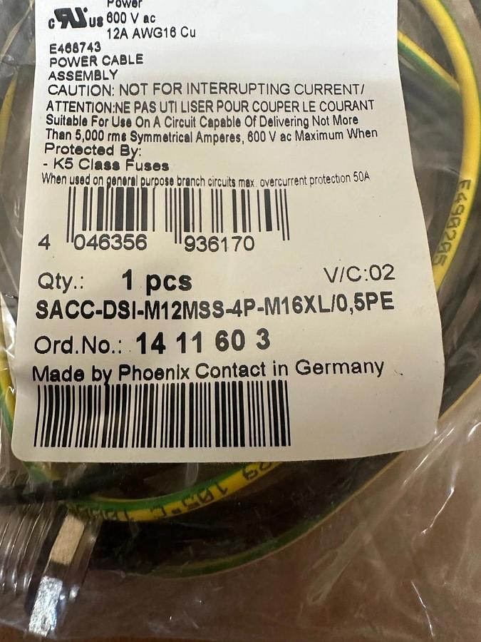 Used Phoenix Contact SACC-DSI-M12MSS-4P-M16XL/0,5PE Device Connector Rear Mounting