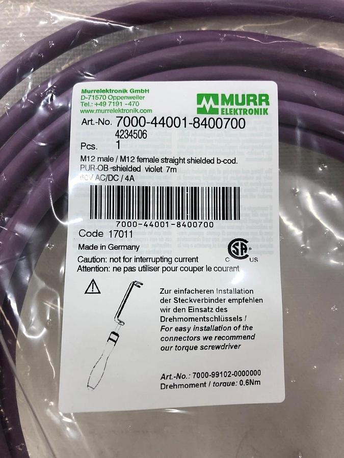 Used MURR ELEKTRONIK 7000-44001-8400700, M12 Male 0°/M12 Female 0° Shielded B-cod.