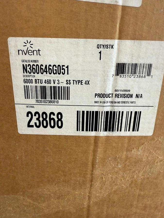 Used Nvent Hoffman N360646G051 Narrow Indoor/Outdoor AC, 6000 BTU, 460V *NEW*