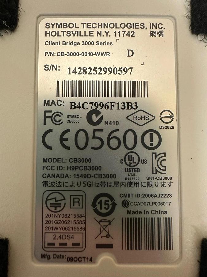 Used Symbol Technologies CB3000 Wireless Client Bridge, No Power Cord