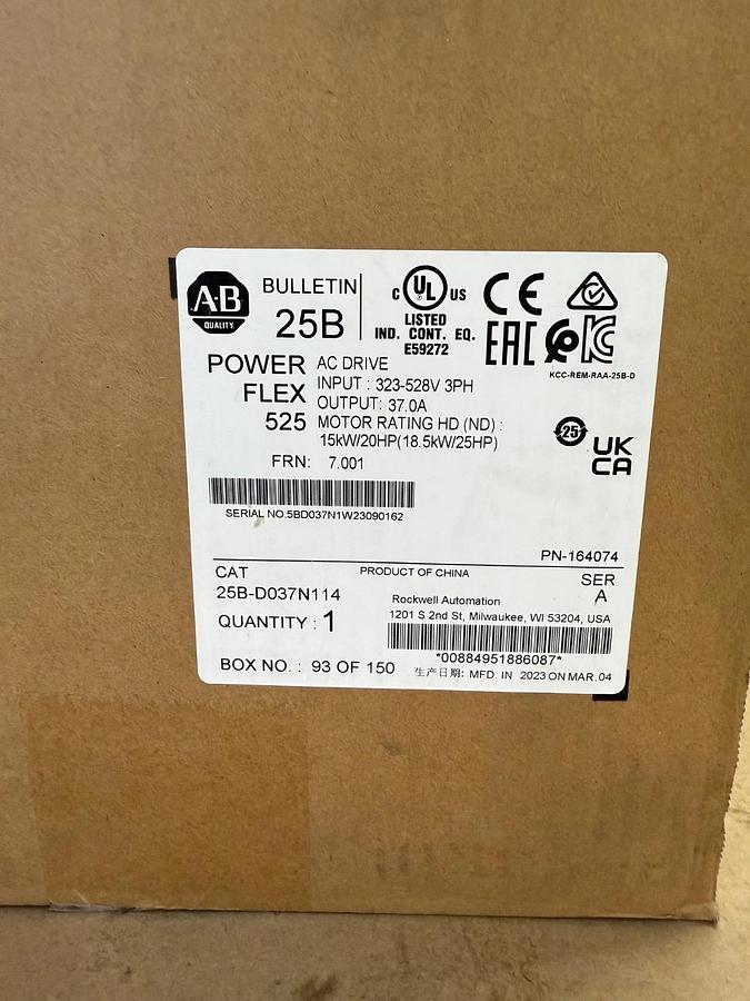 Used Allen-Bradley 25B-D037N114 Ser A, Powerflex 525, AC Drive *NEW*