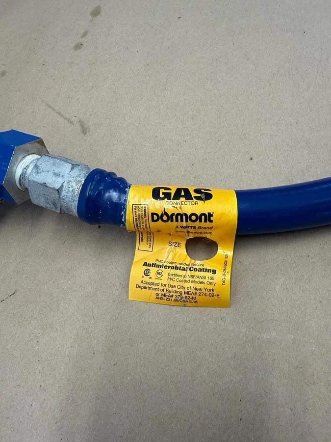 Used Dormont Blue Hose Gas Connector 1/2” Setup w Swivel, Valve, Snapfast SNC B5302