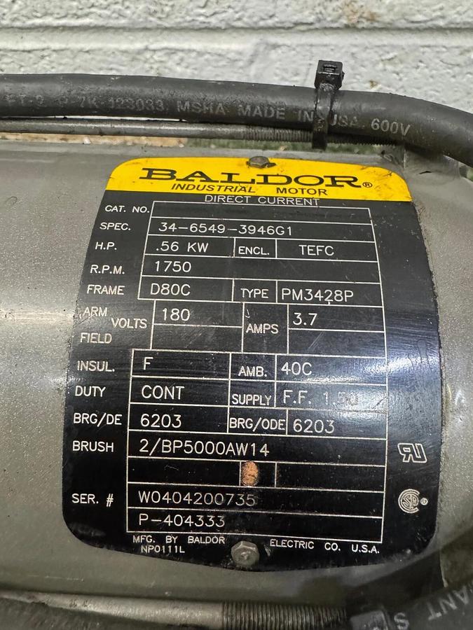Used Baldor FX1-05-800-560Z Gearbox 1.1Hp Input, 5:1 Ratio, .56kW DC Motor @ 175RPM