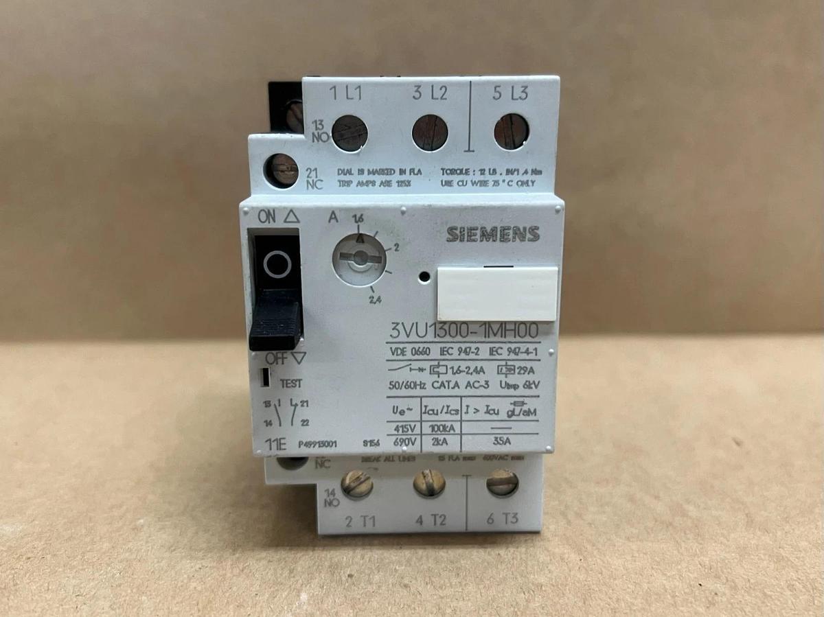 Used Siemens 3VU1300-1MH00 29A, 3P Motor Protection Circuit Breaker - Lot of 2