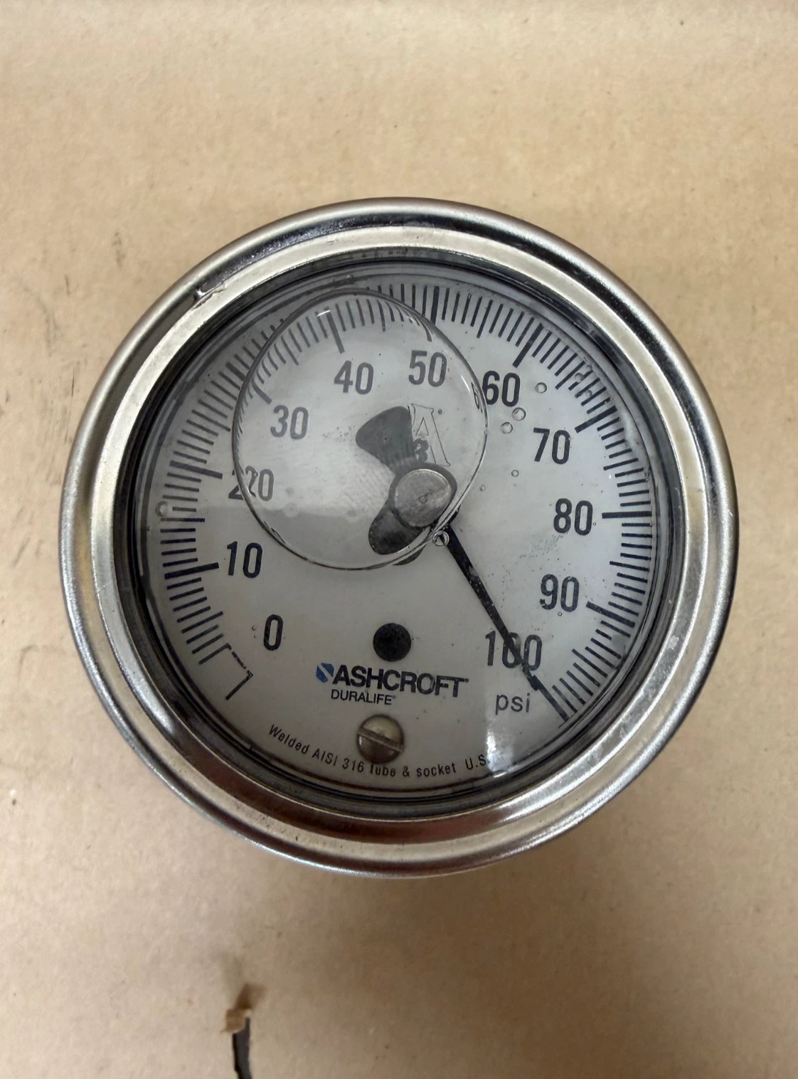 Used Ashcroft A3 Pressure Gauge, 0-100psi