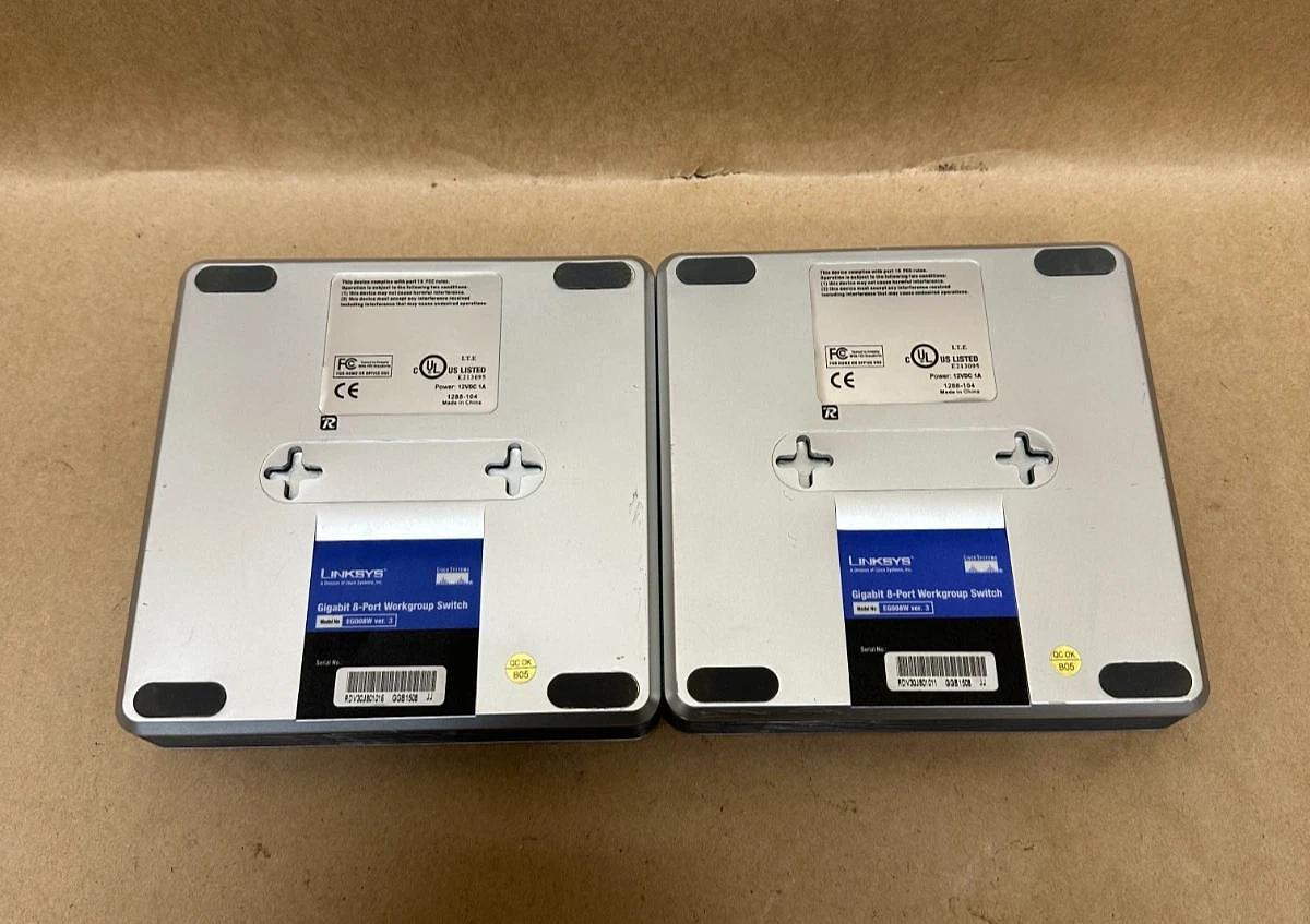 Used Linksys EG008W Gigabit 8-Port Workgroup Switch w/o Cord - Lot of 2
