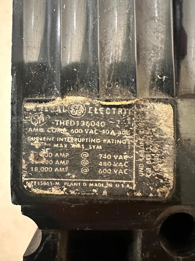 Used General Electric THED136040 40A 3 Pole Circuit Breaker