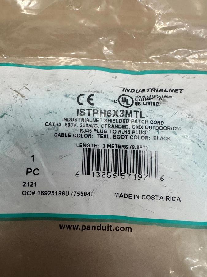 Used Panduit ISTPH6X3MTL Patch Cord Cat6A Shielded 600V RJ45 to RJ45 Plug Teal *NEW*
