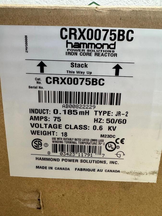 Used Hammond CRC0075BC Dry Type Line Reactor, 75A *NEW*