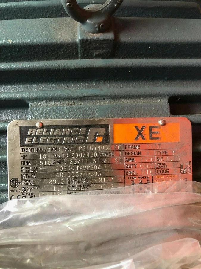 Reliance Electric 10 HP Electric Motor, 3510 RPM, 3 Phase, 215T Frame