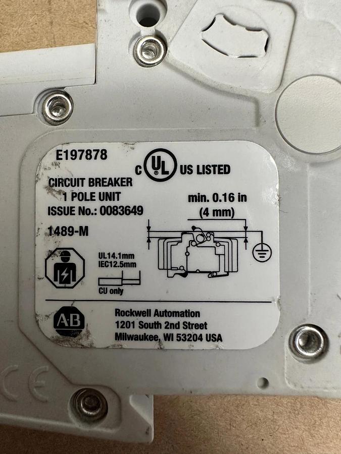 Used Allen Bradley 1489-M1C250 Circuit Breaker 1 Pole *NEW*