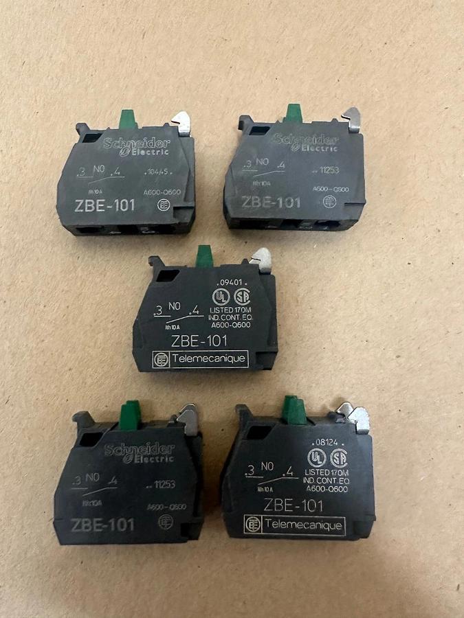 Used Schneider Electric/ Telemecanique ZBE-101 Contact Block - Lot of 5