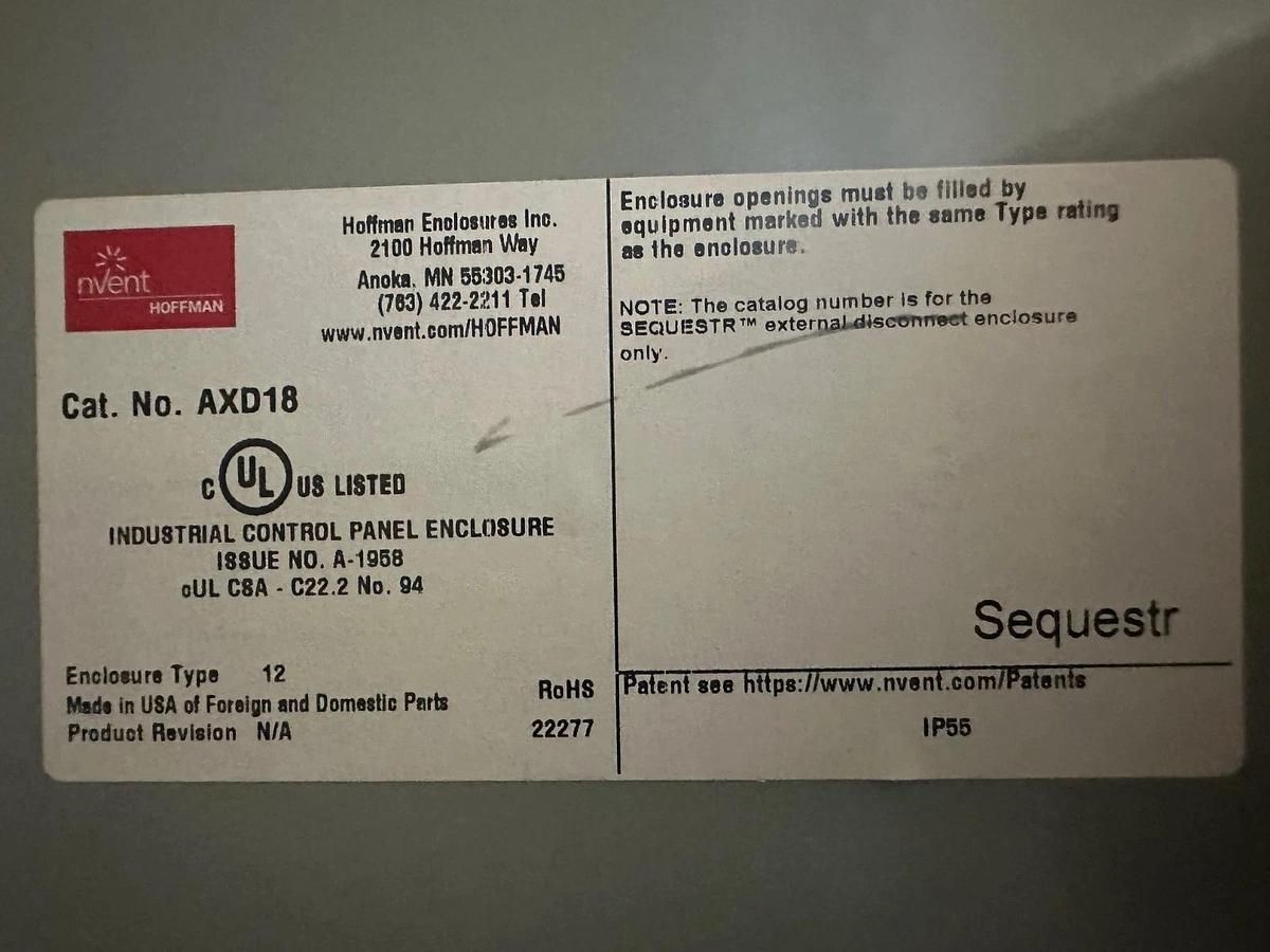 Used NVent Hoffman AXD18 Ext Disconnect, 18" Deep *NEW*