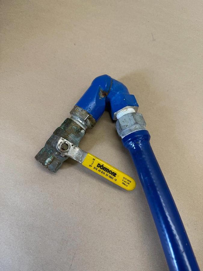 Used Dormont Blue Hose Gas Connector 3/4” Setup w Swivel, Valve, Snapfast SNC B533-2