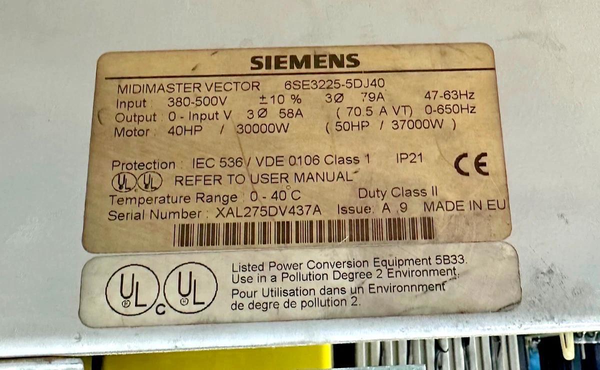 Used Siemens 6SE3225-5DJ40 Midimaster Vector, 380-500V, No Plastic Cover