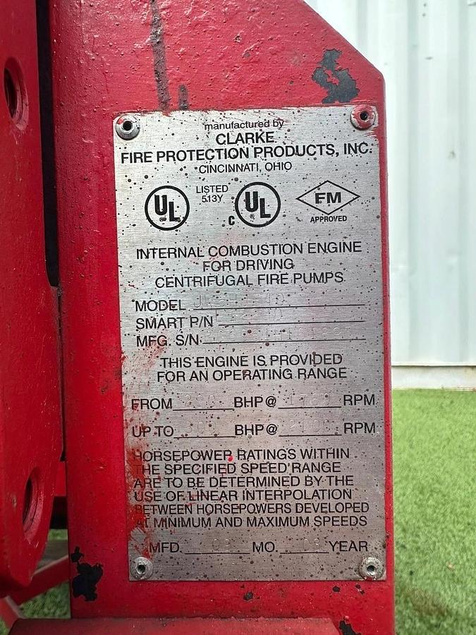Used Clarke JW6HU40 Fire Pump System