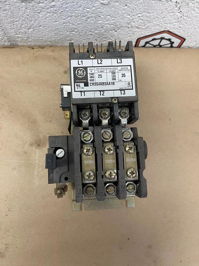 Used General Electric CR354AB3AA1B Motor Starter 1 Ph 2-pole or 3 Ph 3-pole, 600V 35A