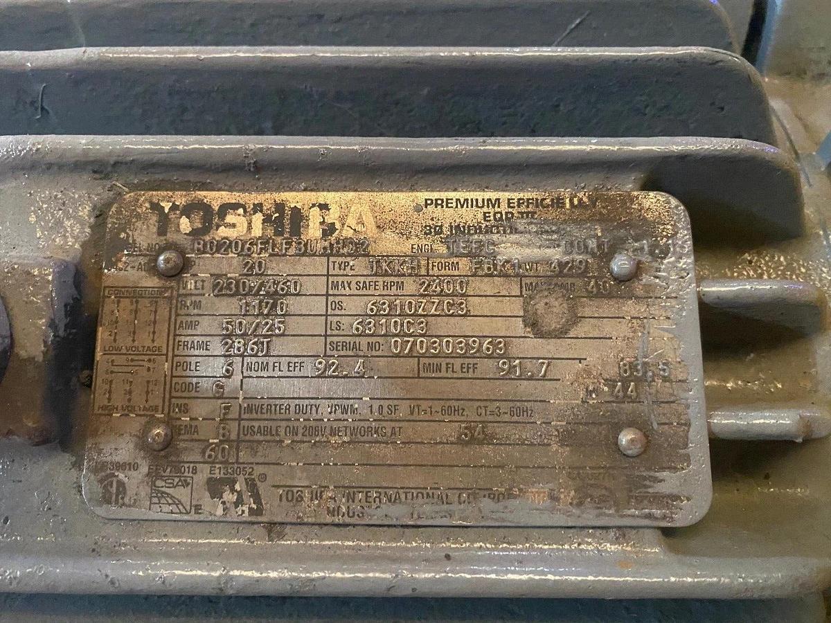 Used Falk 8C3-02A7 Gear Drive Ratio 69.53:1, w/ Toshiba Motor 20HP, 1170 Input RPM