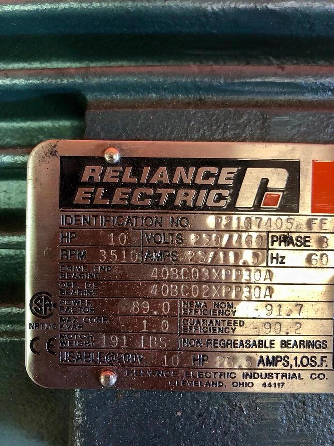 Reliance Electric 10 HP Electric Motor, 3510 RPM, 3 Phase, 215T Frame